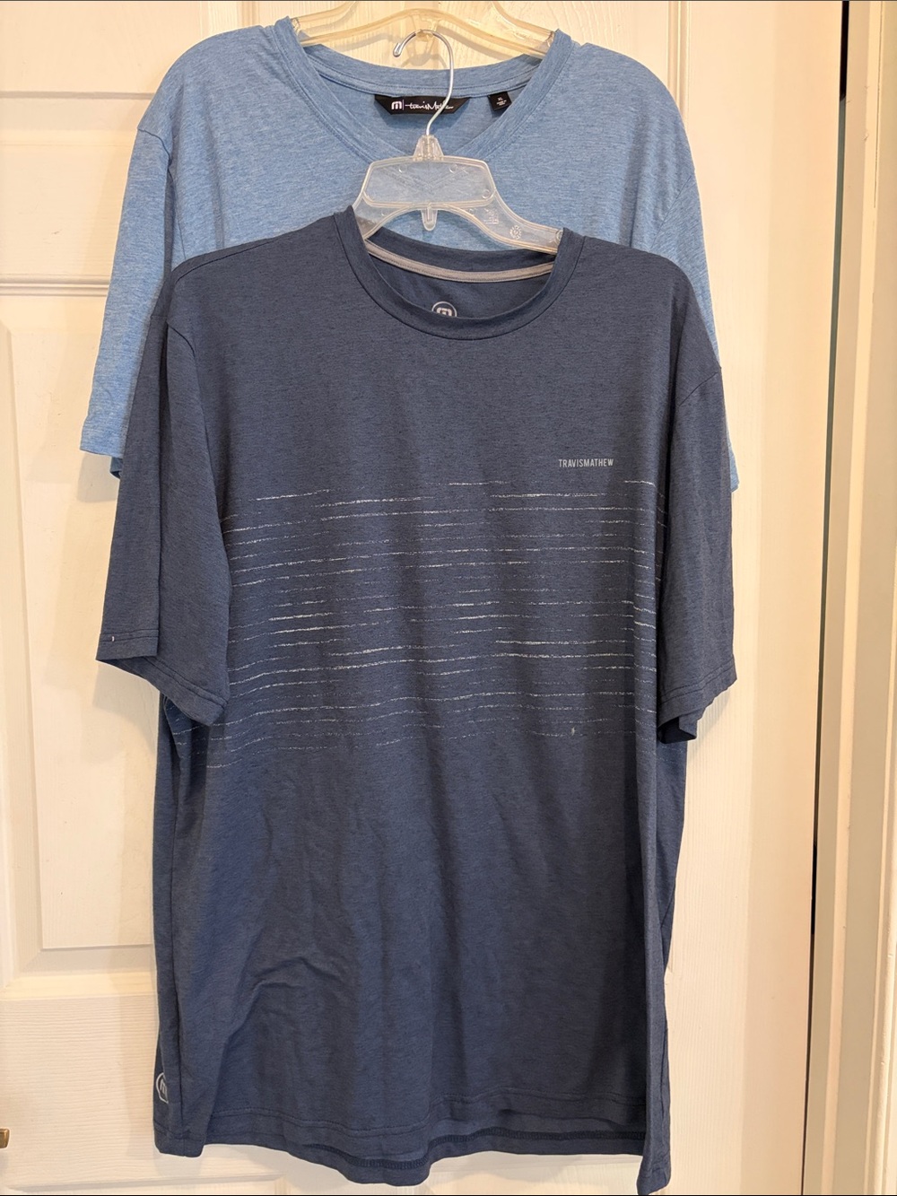 Bundle of 2 Travis Mathew Men's Short Sleeve Crew and V Neck- Blue and Navy